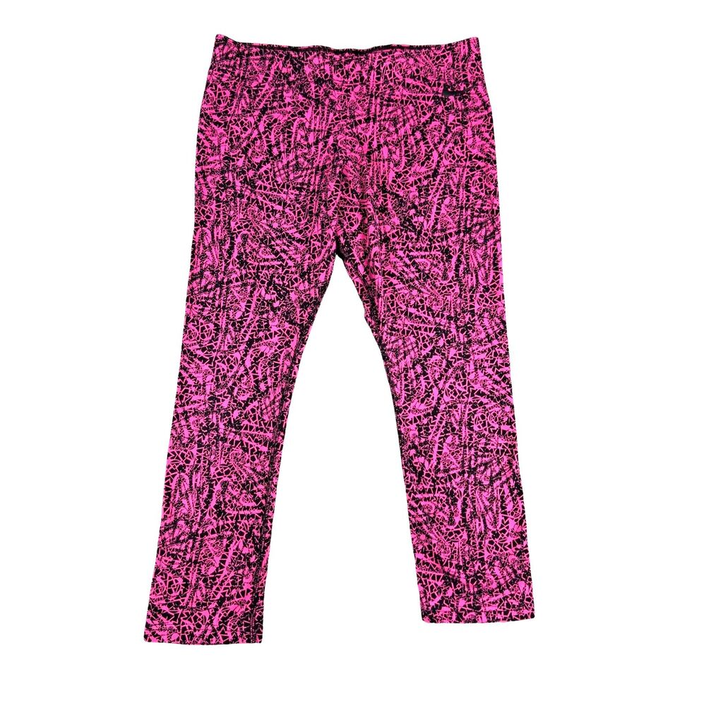 NIKE Leggings Women's Medium Pink Black Crop Graffiti Print Stretch Yoga Active